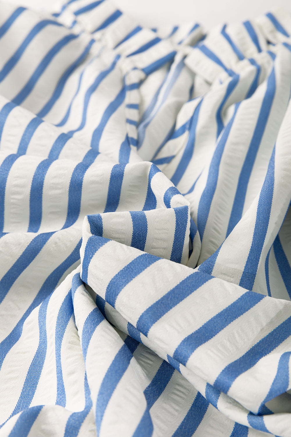 Sky Blue Striped Notched Neck Knot Cuffs Mini Dress