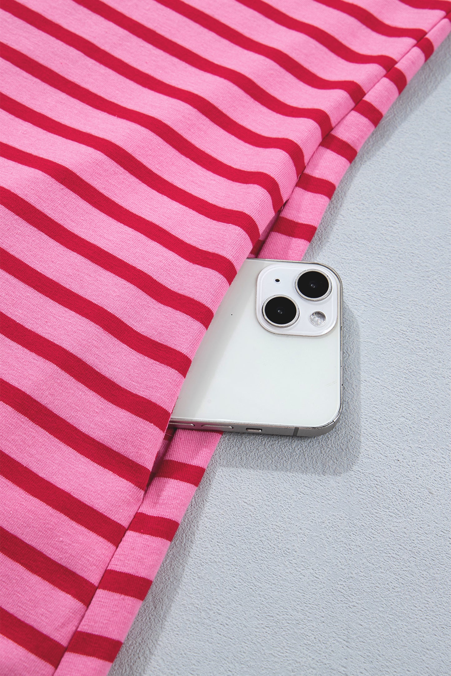 Rose Stripe Striped Short Sleeve Scalloped Trim Side Slit T-Shirt Dress