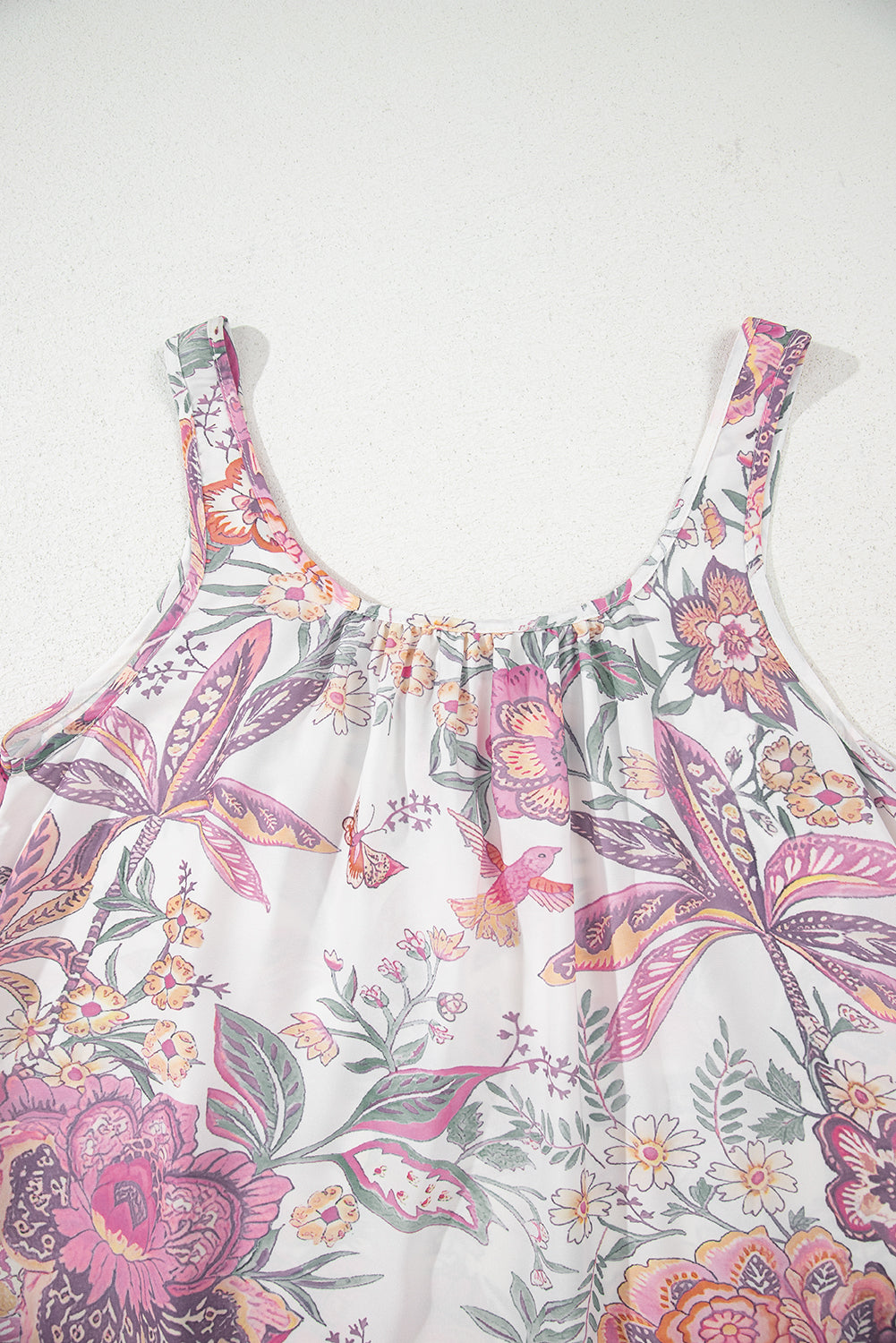 Multicolour Boho Floral Tassel Tie U Neck Mini Dress