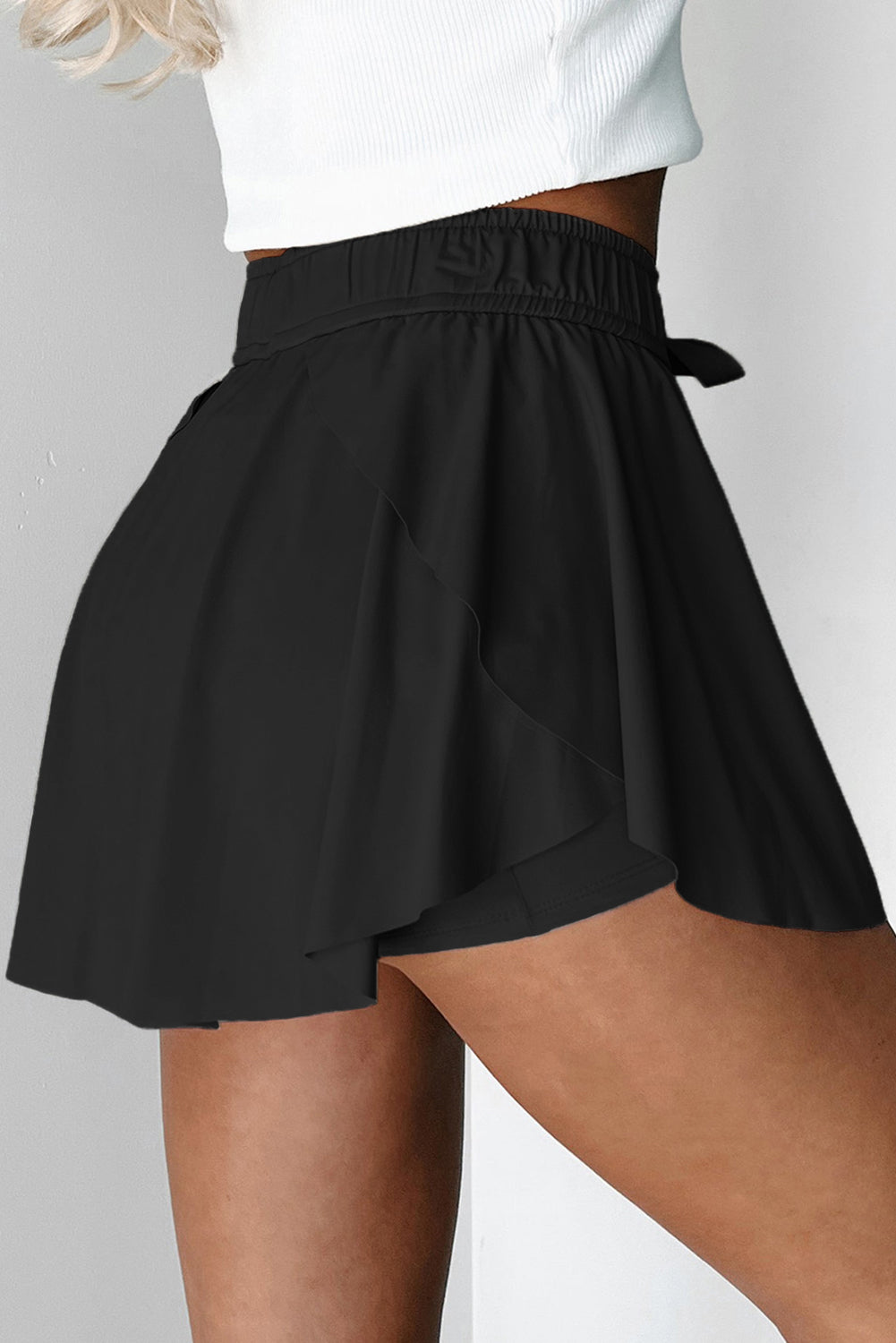 Bonbon Drawstring High Waist Lined Tennis Skort