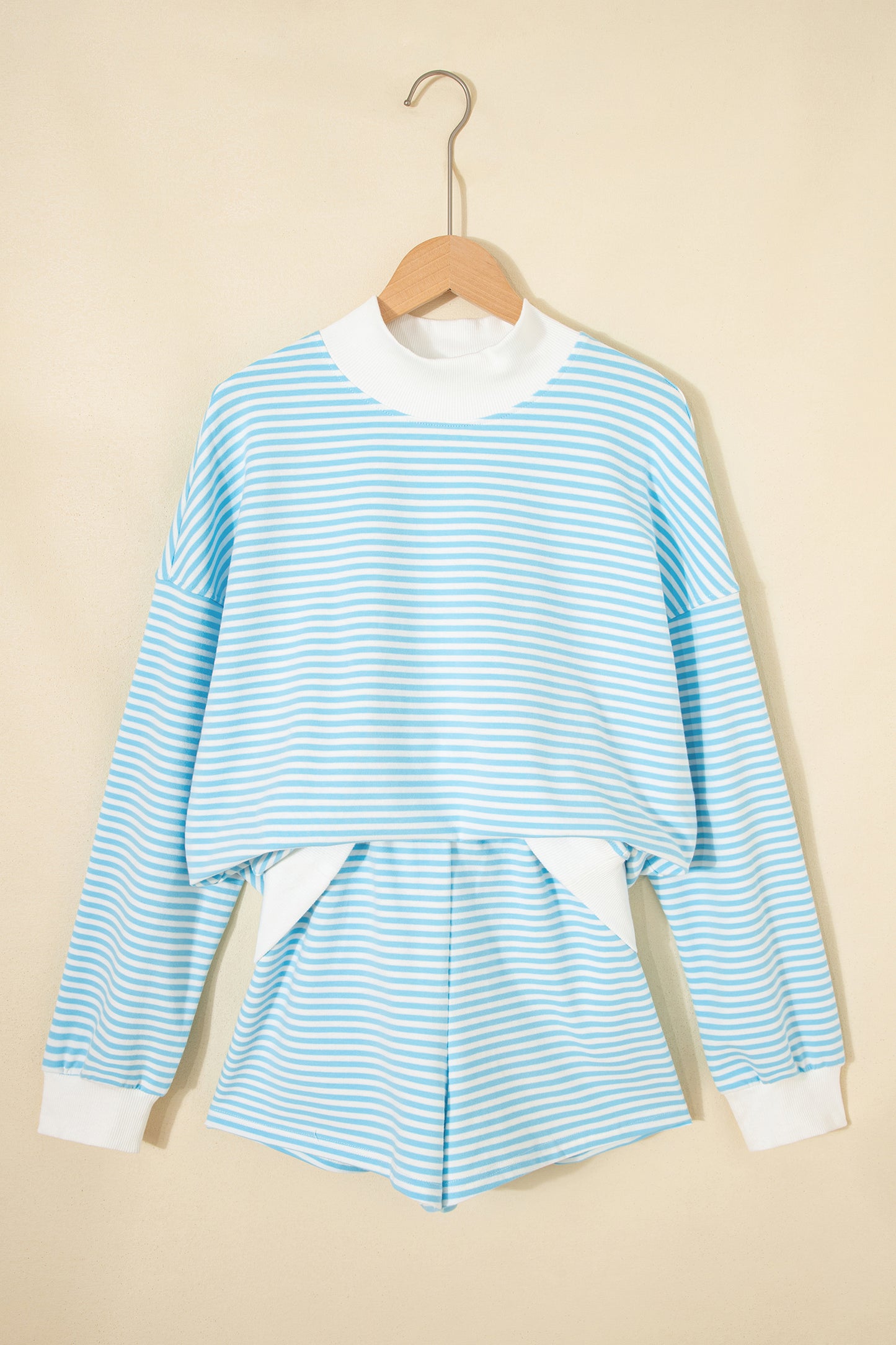 Red Stripe Oversize Mock Neck Sweatshirt and Shorts Set